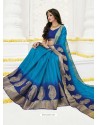 Blue Raw Silk Designer Saree