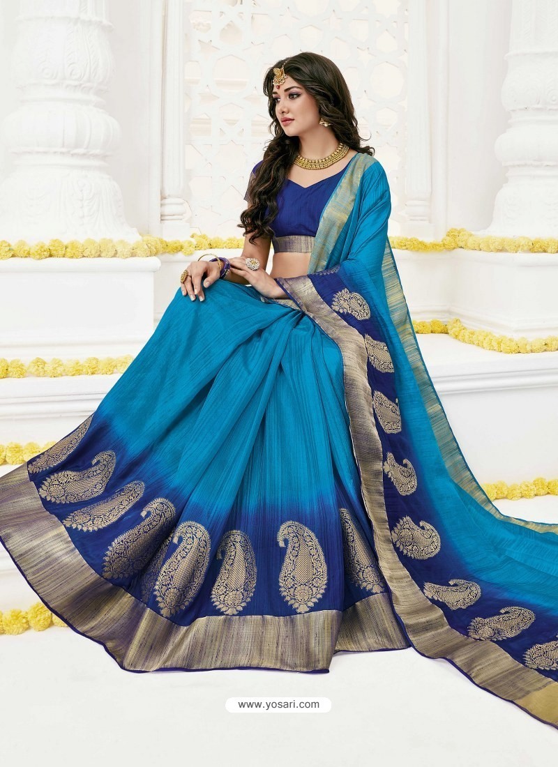 Buy Blue Raw Silk Designer Saree | Designer Sarees