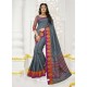 Dull Grey Raw Silk Designer Saree