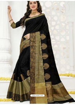 Black Raw Silk Designer Saree