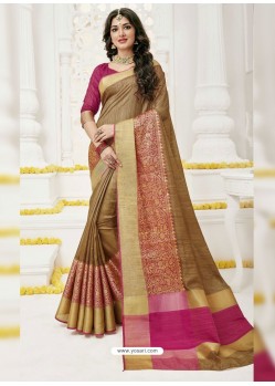 Golden Raw Silk Designer Saree