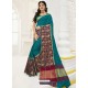 Teal Raw Silk Designer Saree