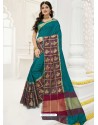 Teal Raw Silk Designer Saree