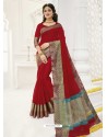 Wine Raw Silk Designer Saree