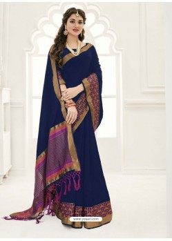 Beautiful Navy Blue Raw Silk Designer Saree