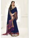 Beautiful Navy Blue Raw Silk Designer Saree