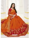 Orange Raw Silk Designer Saree