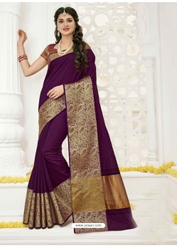 Purple Raw Silk Designer Saree