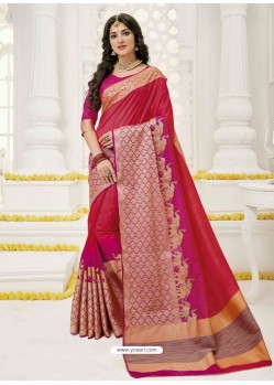 Crimson Raw Silk Designer Saree