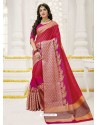 Crimson Raw Silk Designer Saree