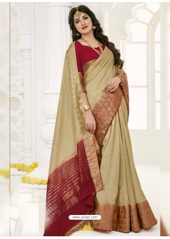 Beige Raw Silk Designer Saree