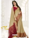 Beige Raw Silk Designer Saree