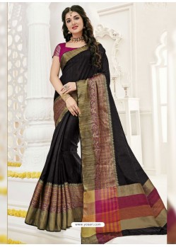 Awesome Black Raw Silk Designer Saree