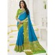 Turquoise Raw Silk Designer Saree