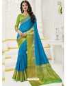 Turquoise Raw Silk Designer Saree