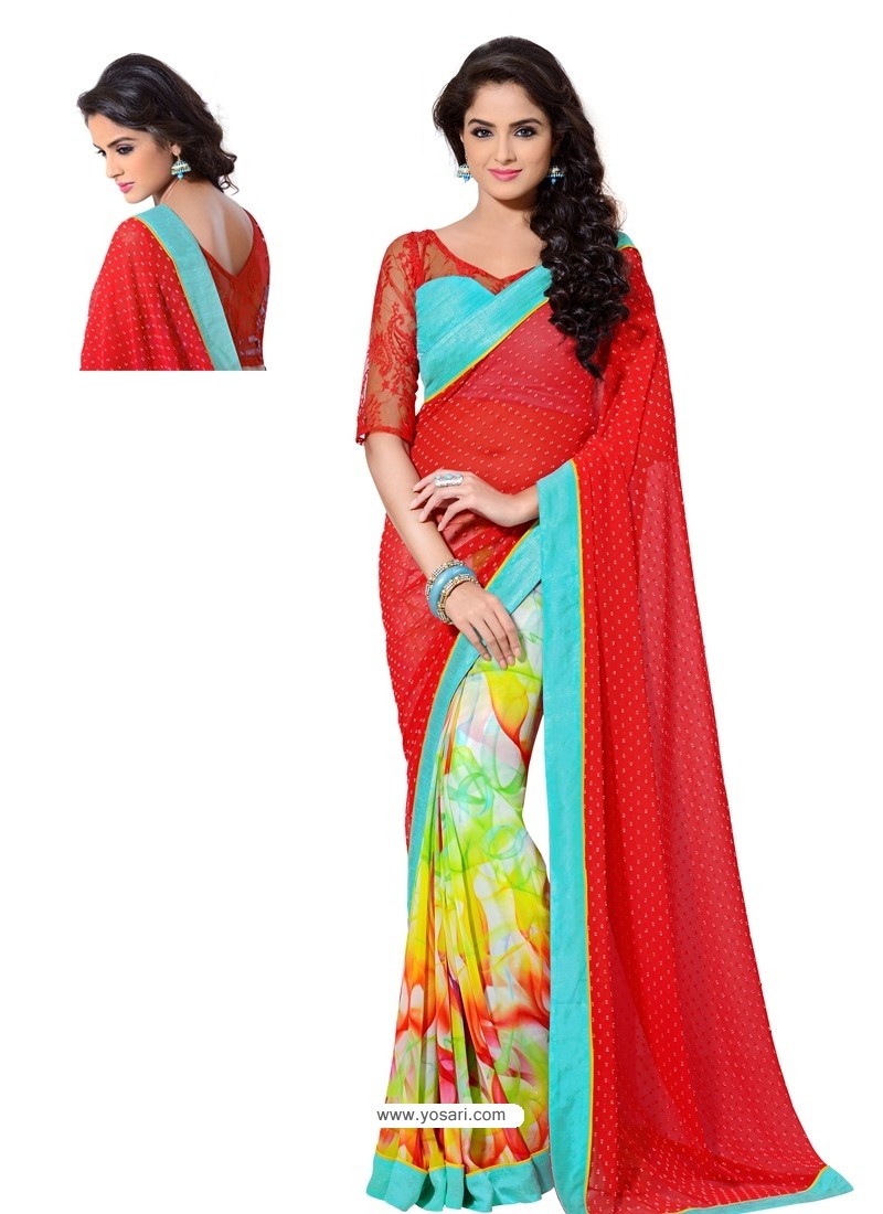Multicolor Sari with Red Pallu