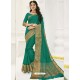 Dark Green Raw Silk Designer Saree