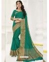 Dark Green Raw Silk Designer Saree