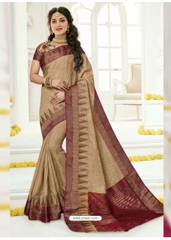 Beige Raw Silk Designer Saree