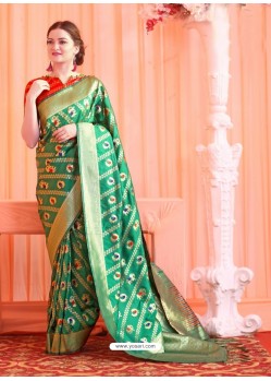 Dark Green Patola Silk Designer Saree