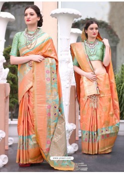 Peach Gadwal Silk Designer Saree