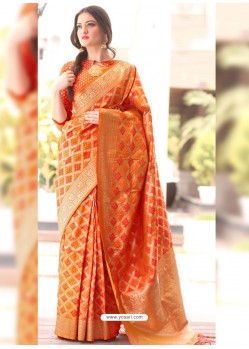 Orange Bandhani Silk Designer Saree