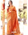 Orange Bandhani Silk Designer Saree