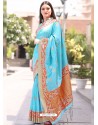 Sky Blue Chanderi Silk Designer Saree