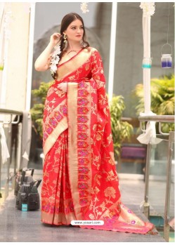 Red Pathani Silk Designer Saree