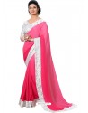 Crape Silk Pink and White Color Sari