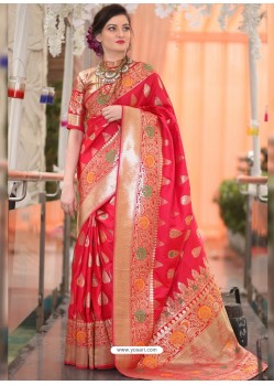 Red Banarasi Silk Designer Saree