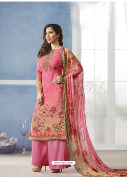 Light Pink Georgette Digital Printed Designer Straight Suit