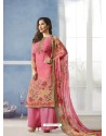 Light Pink Georgette Digital Printed Designer Straight Suit