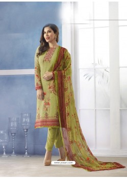 Green Georgette Digital Printed Designer Straight Suit