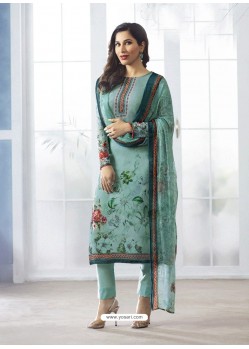 Sky Blue Georgette Digital Printed Designer Straight Suit