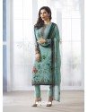 Sky Blue Georgette Digital Printed Designer Straight Suit