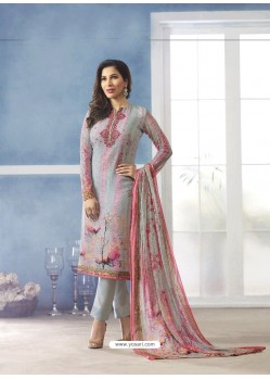 Grey Georgette Digital Printed Designer Straight Suit