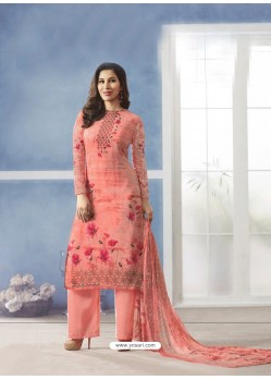 Peach Georgette Digital Printed Designer Straight Suit