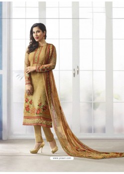 Brown Georgette Digital Printed Designer Straight Suit