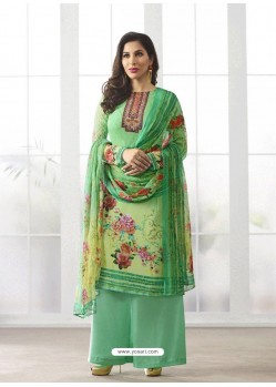 Sea Green Georgette Digital Printed Designer Straight Suit