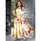 Cream Taiwan Satin Silk Printed Designer Kurtis