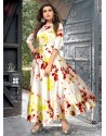 Cream Taiwan Satin Silk Printed Designer Kurtis