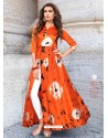 Orange Taiwan Satin Silk Printed Designer Kurtis