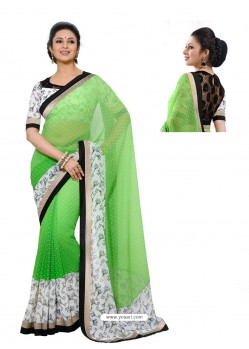 Georgette Green and White Color Sari