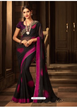 Black And Pink Georgette Embroidered Designer Party Wear Saree