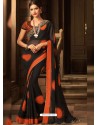 Black And Orange Georgette Embroidered Designer Party Wear Saree