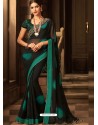 Black And Dark green Georgette Embroidered Designer Party Wear Saree