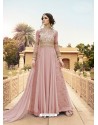 Dusty Pink Embroidered Georgette And Mono Net Designer Anarkali Suit