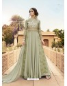 Olive Green Embroidered Georgette And Mono Net Designer Anarkali Suit