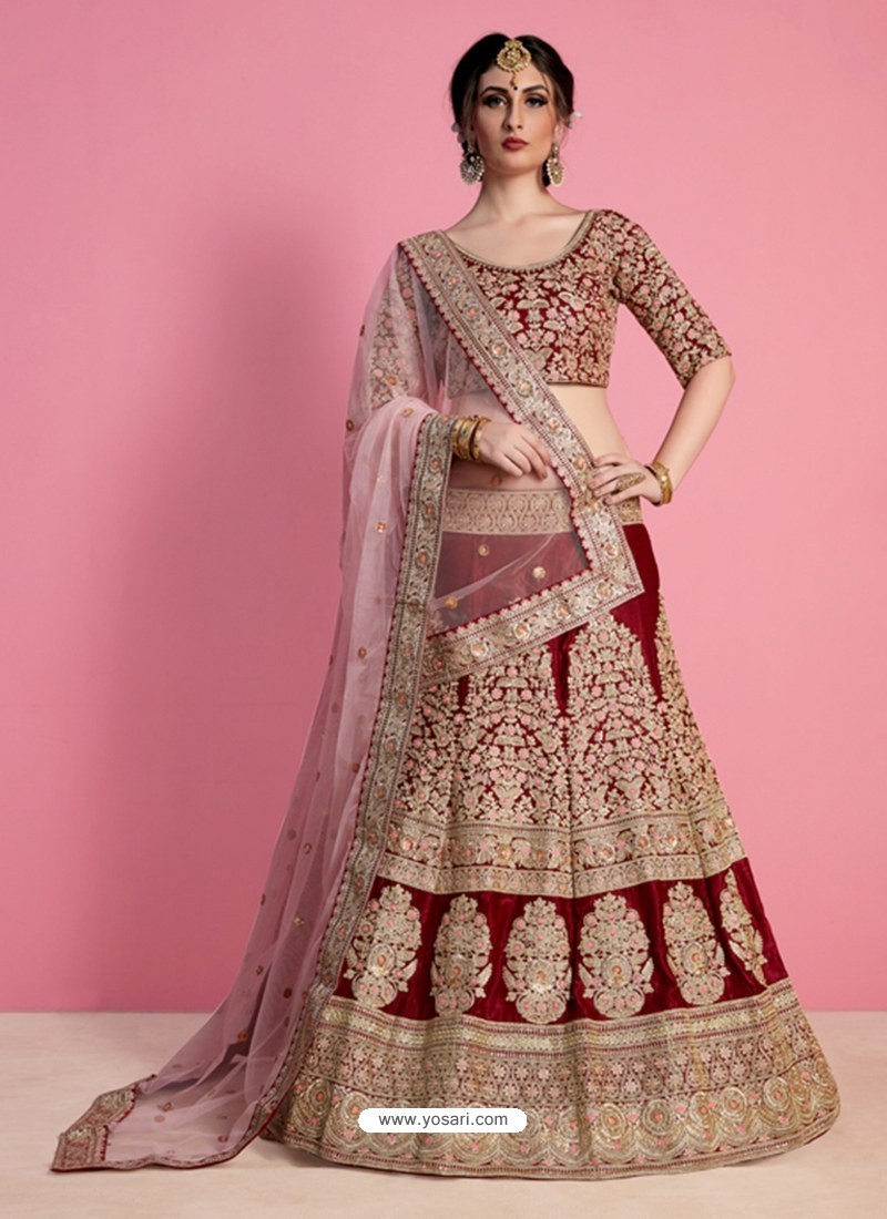 Banarasi silk bridal lehenga choli in Maroon colour 116